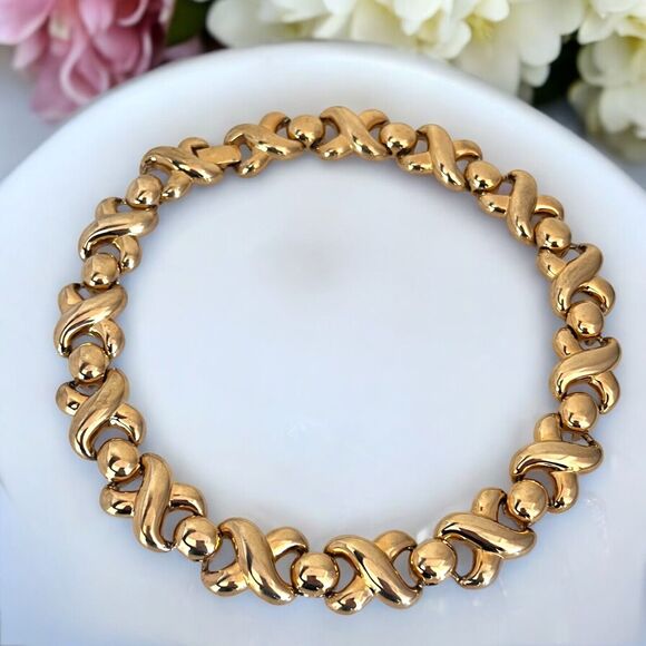 Vintage Signed Fernando Originals Necklace Gold Plated Chunky XO Design 7V - Picture 1 of 8